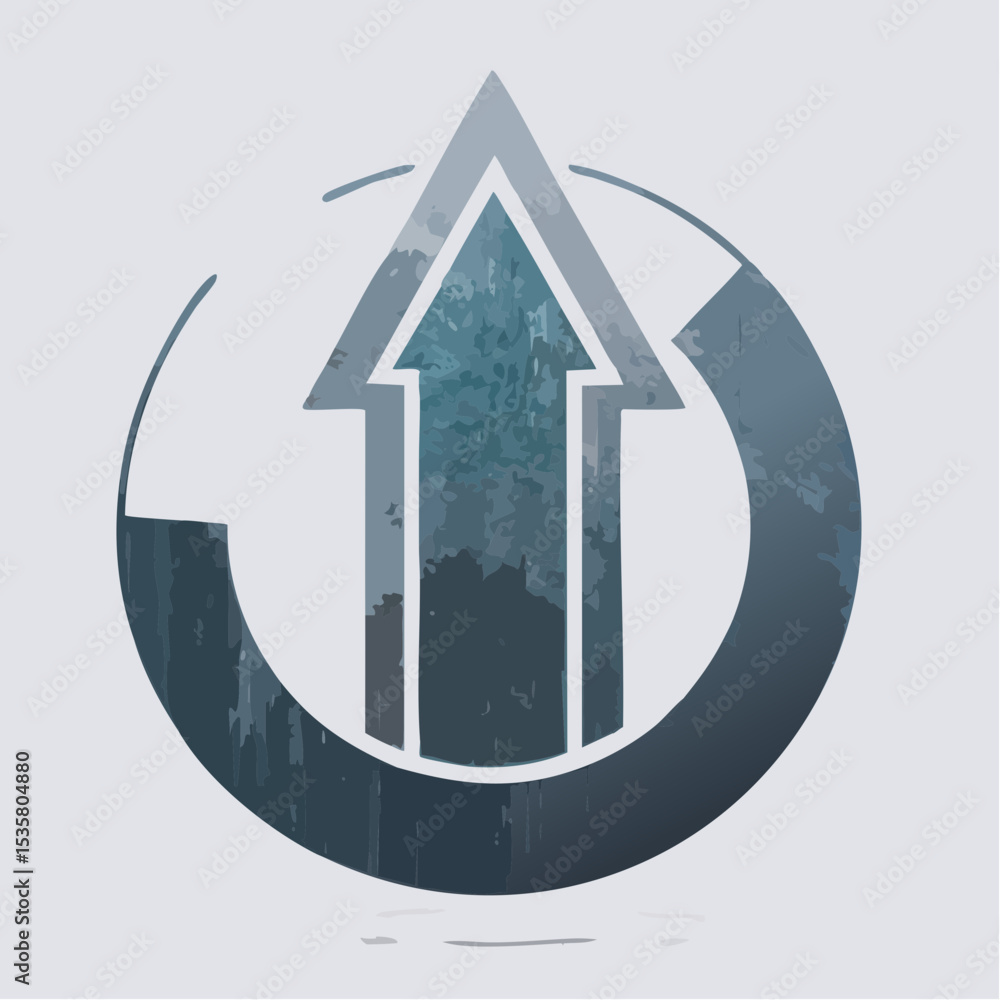 Poster abstract graphic illustration of an upward arrow within a circular frame on light background