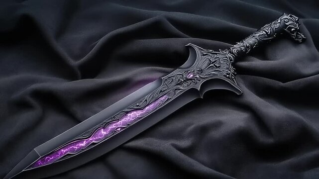 Ornate dark sword with purple lightning detailing