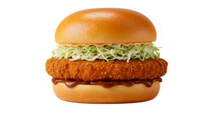 Katsu Burger Fusion in High Definition: Crispy Meets Creamy | PNG image with transparent background