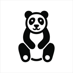 Simple black and white cartoon illustration of a sitting panda bear in isolated position
