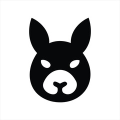 Simple black and white cartoon illustration of a rabbit face icon in minimalist design