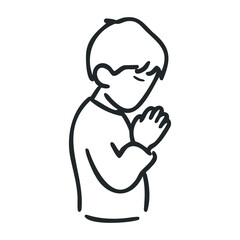 Obraz premium Young male in prayer pose line art illustration – stock vector icon in line drawing style