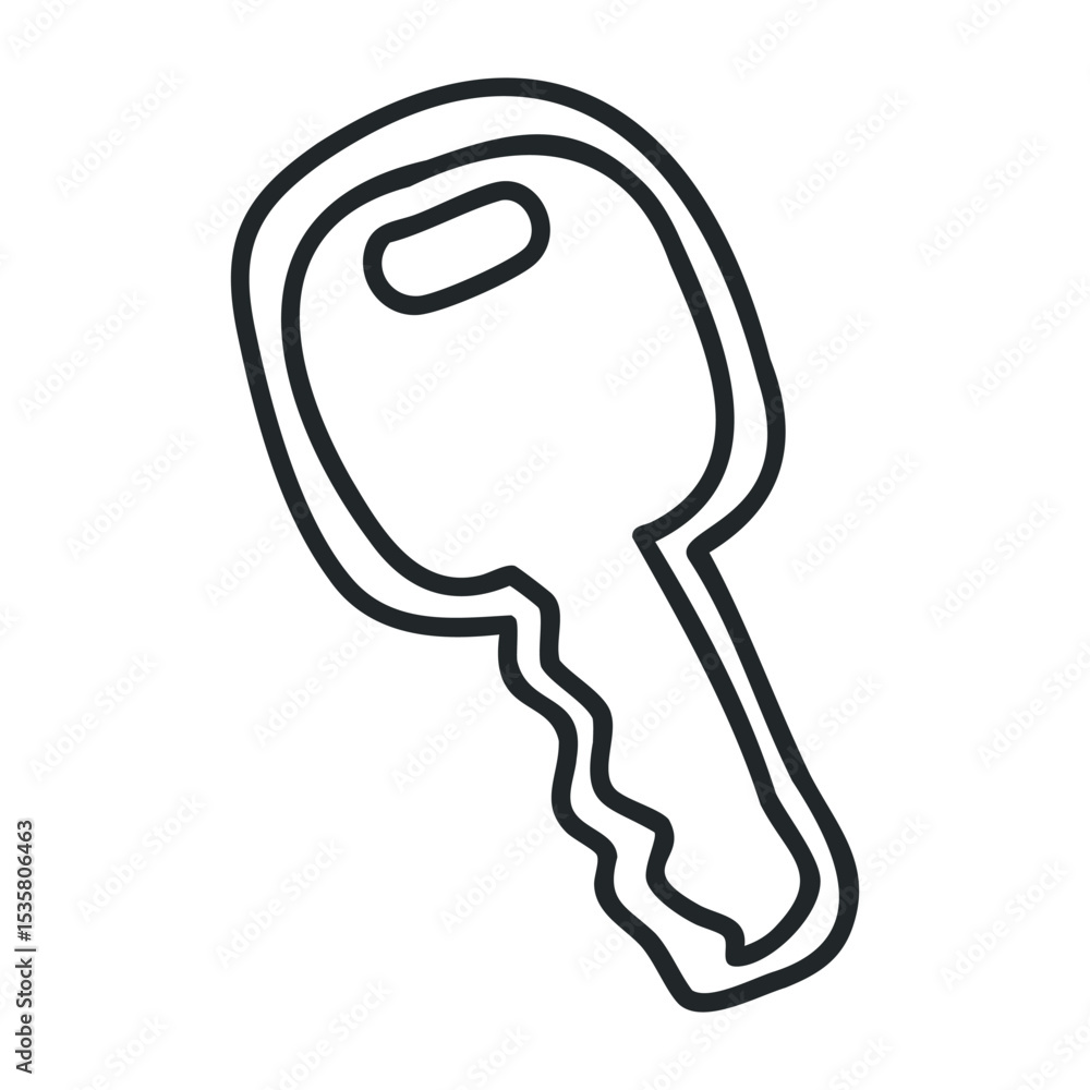 Poster simple line art of a key with contour details – stock vector icon in line drawing style