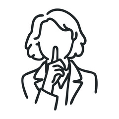 Obraz premium Line art of person silencing gesture with finger on lips – stock vector icon in line drawing style