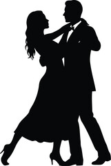 Elegant Lovers couple dancing romantically in a wedding setting, silhouett,e Illustration 