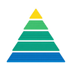 Colorful pyramid chart with five horizontal layers in yellow, green, and blue, representing hierarchical structure or concept. design is simple and visually appealing