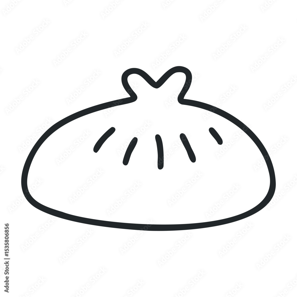 Poster minimalistic line art of a dumpling with simple design – stock vector icon in line drawing style