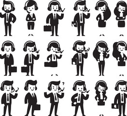 Cartoon Customer Support Characters Silhouette Set - Vector Illustration