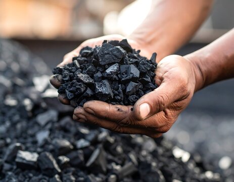 Dark coal held in hands