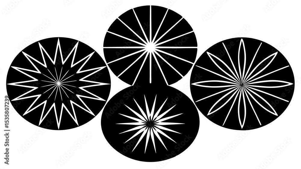 Poster elegant minimalist geometric floral design composed of four circular shapes with varying abstract ra