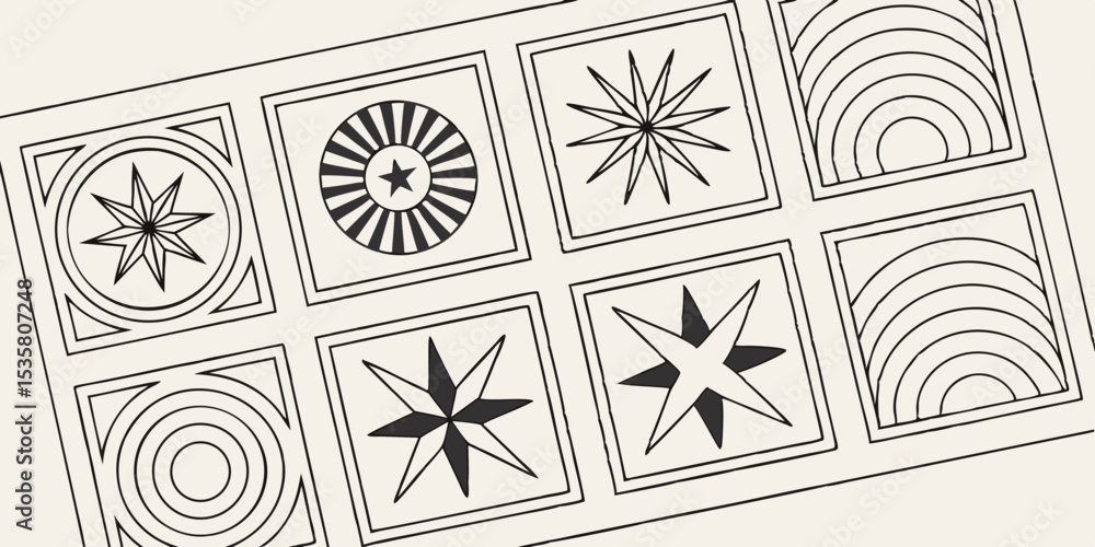 Aufkleber geometric pattern with stars and circular designs on a transparent background ideal for graphic desi