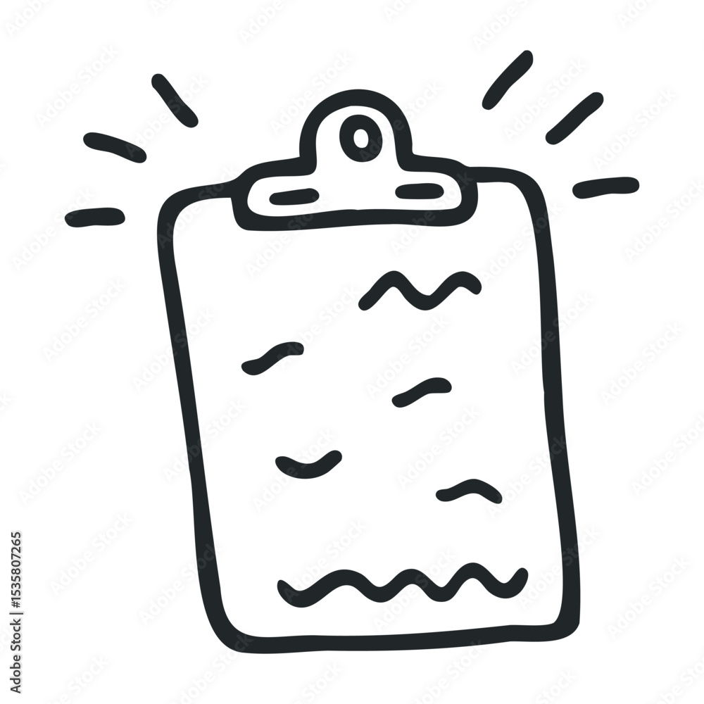 Poster hand-drawn clipboard icon with wavy lines and emphasized outline – stock vector icon in line drawing