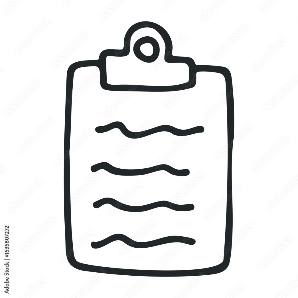 Poster hand-drawn clipboard icon with wavy lines on paper – stock vector icon in line drawing style
