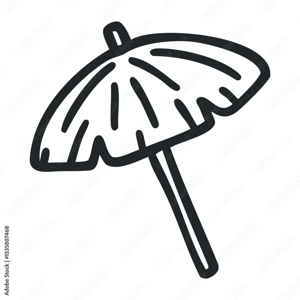 Poster hand-drawn beach umbrella sketch with simple lines – stock vector icon in line drawing style