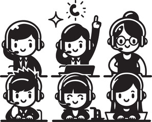 Cartoon Customer Support Characters Silhouette Set - Vector Illustration