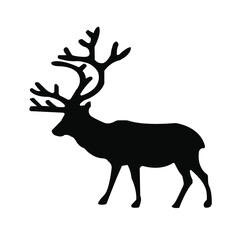 Standing Deer Vector Illustration, Deer Silhouette with Large Antlers, Deer Animal