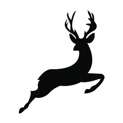 Leaping Deer Silhouette with Antlers, Jumping Wildlife Vector, Deer Animal

