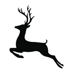 Leaping Deer Silhouette with Antlers, Wildlife Vector Illustration, Deer Animal