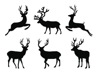 Deer Silhouettes Set with Antlers, Deer Vector Collection