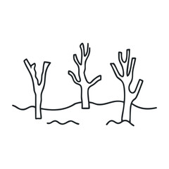 Simple line drawing of three bare trees with wavy ground – stock vector icon in line drawing style