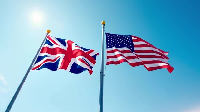 UK and US Flags Together, Symbolizing International Relations, Diplomacy, and Alliance