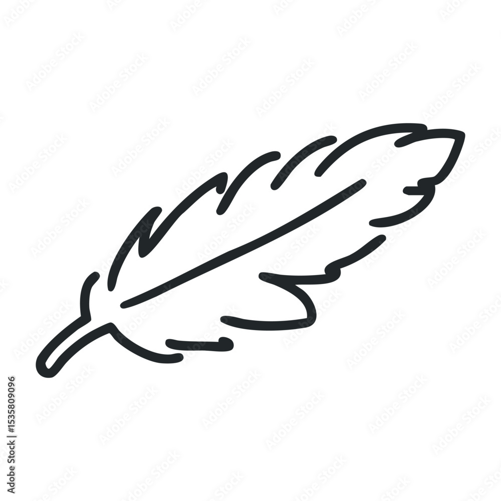 Aufkleber simple outline of a single feather in minimalist design – stock vector icon in line drawing style