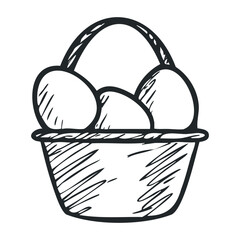 Sketch of a basket with eggs: simple line art illustration &ndash; stock vector icon in line drawing style