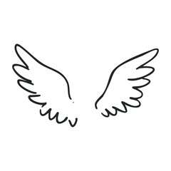 Obraz premium Simple outline of angel wings with feathered design – stock vector icon in line drawing style