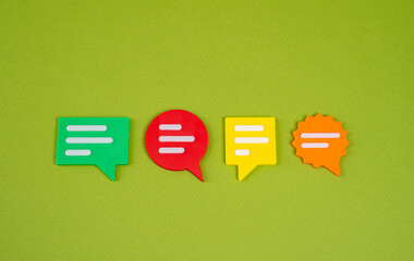 Multicolored conversation clouds. Communication and sharing ideas. Conversations and chats....