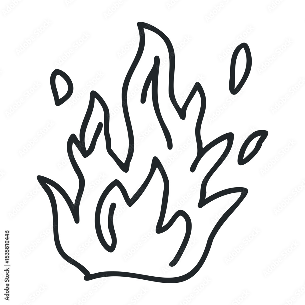 Poster simple line art of fire with flames and sparks in minimalistic design – stock vector icon in line dr
