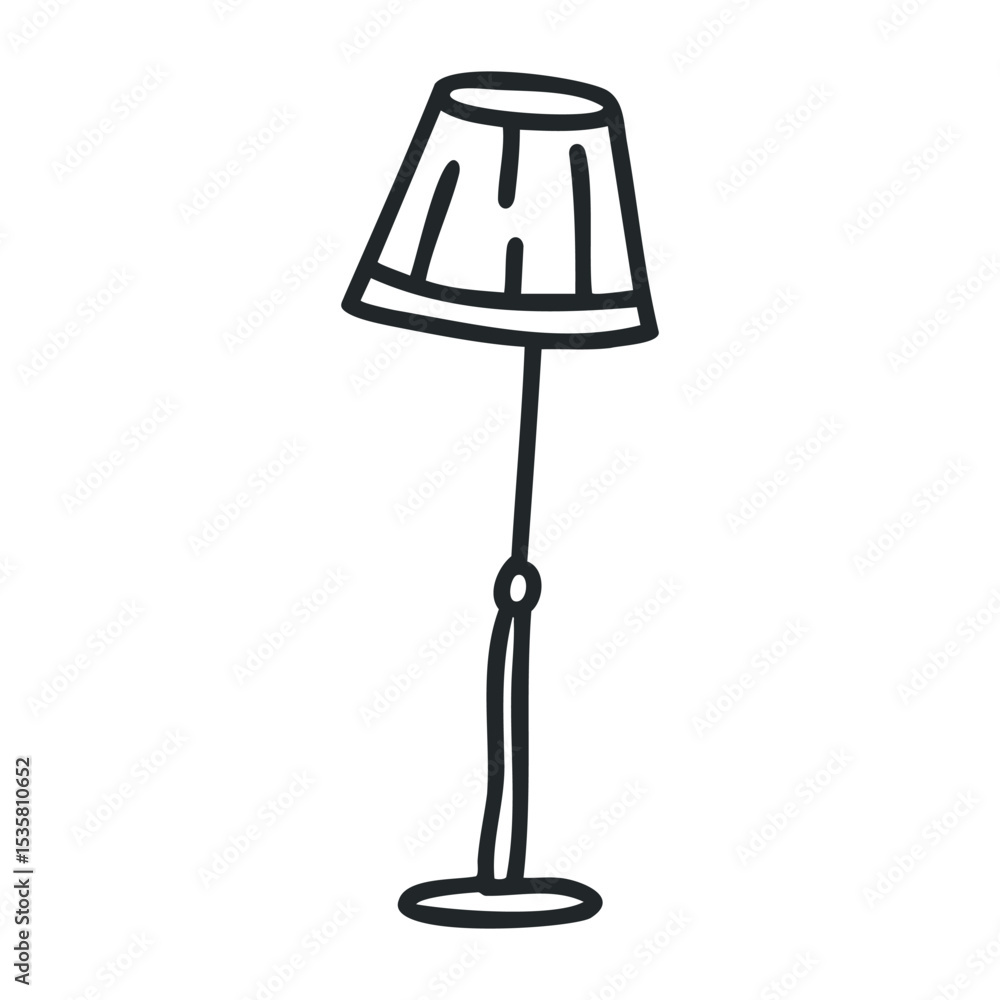 Aufkleber simple black and white drawing of a floor lamp with shade – stock vector icon in line drawing style
