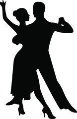 Elegant Lovers couple dancing romantically in a wedding setting, silhouett,e Illustration 