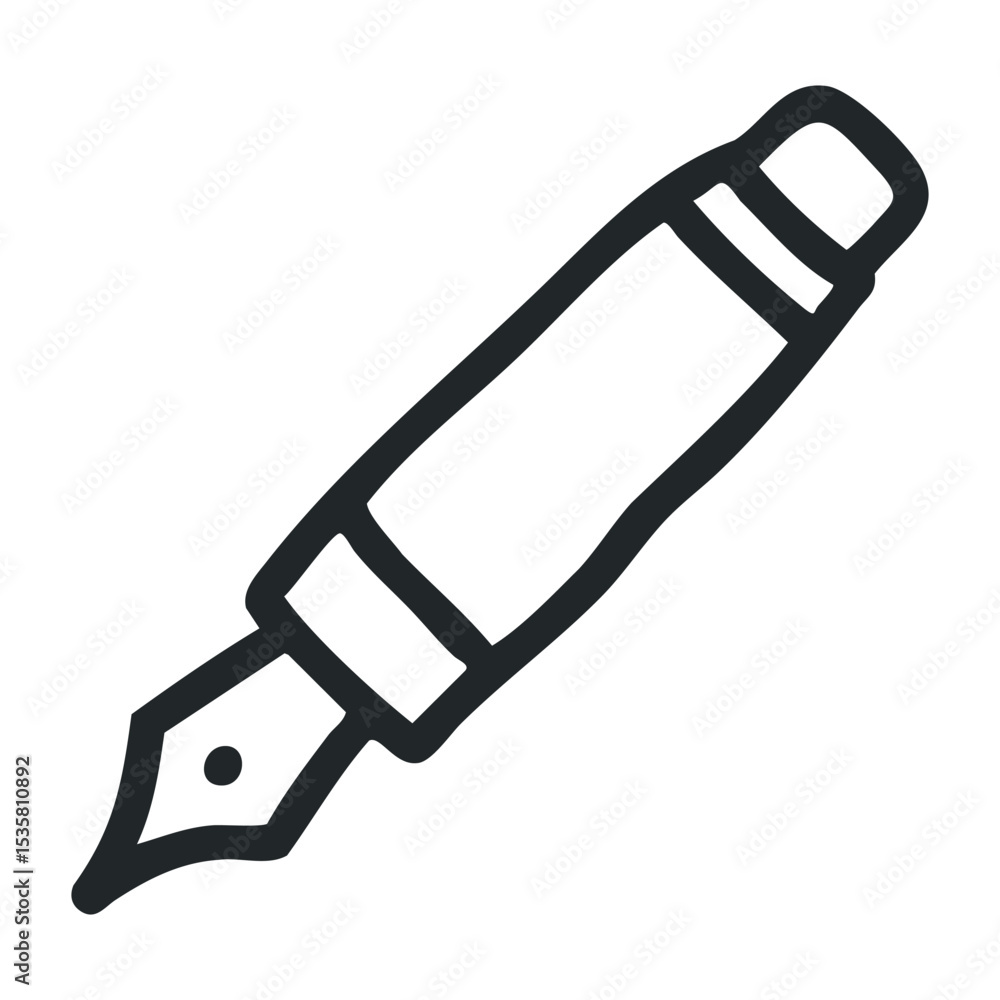 Poster ink pen drawing tool with cap and nib in simple black and white illustration – stock vector icon in 