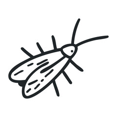 Detailed black and white illustration of a moth with wings and antennae – stock vector icon in line drawing style