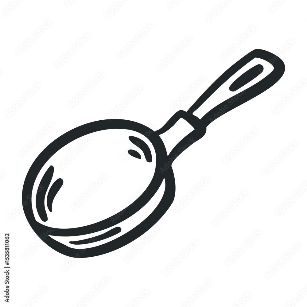 Poster line art of a simple spoon icon design in black and white – stock vector icon in line drawing style