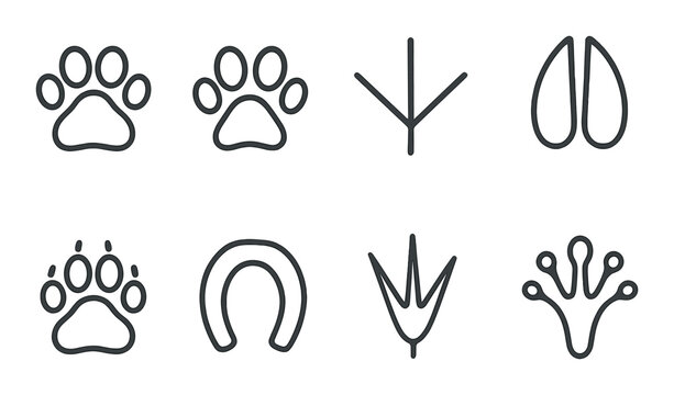 Animal footprints icons set – outline, track and trail symbols for wildlife enthusiasts