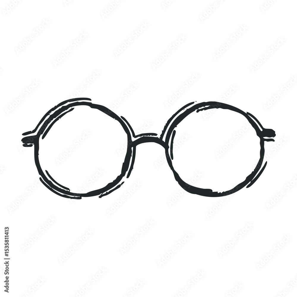Poster hand-drawn rounded spectacles sketch with vintage style – stock vector icon in line drawing style