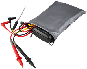 Universal DC and AC tester. On a white background.
