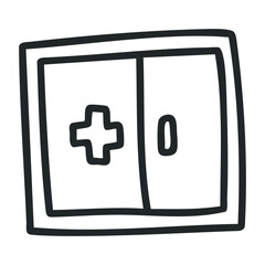 Obraz premium Simplified hospital door icon with cross symbol – stock vector icon in line drawing style