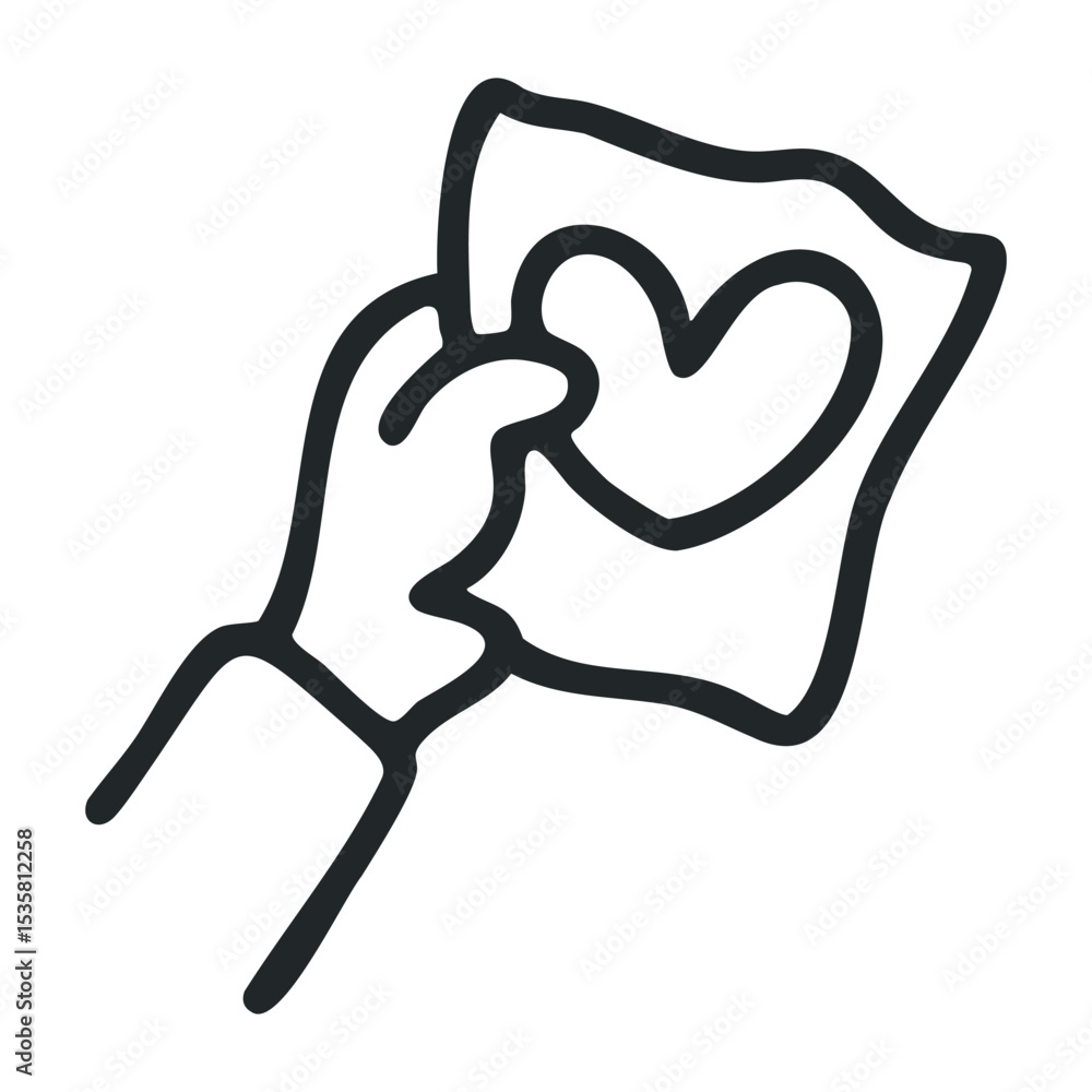 Poster minimalistic line drawing of a hand holding a heart symbol – stock vector icon in line drawing style