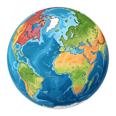 Cartoon World Map Illustration, Isolated on Transparent Background, Earth, Planet, Geography, plate tectonics, global map, world atlas