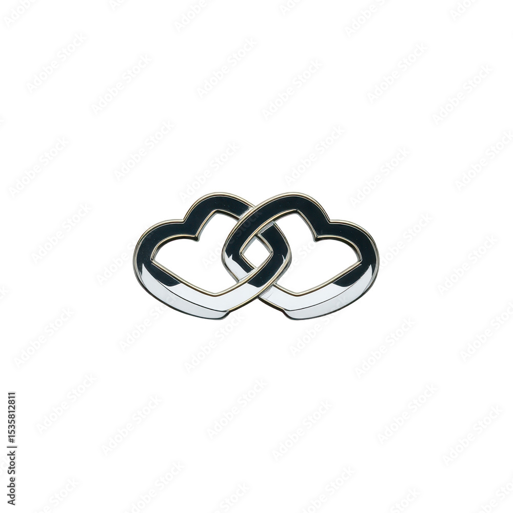 Poster two interlocking heart shaped rings symbolize love and connection, featuring sleek metallic design o