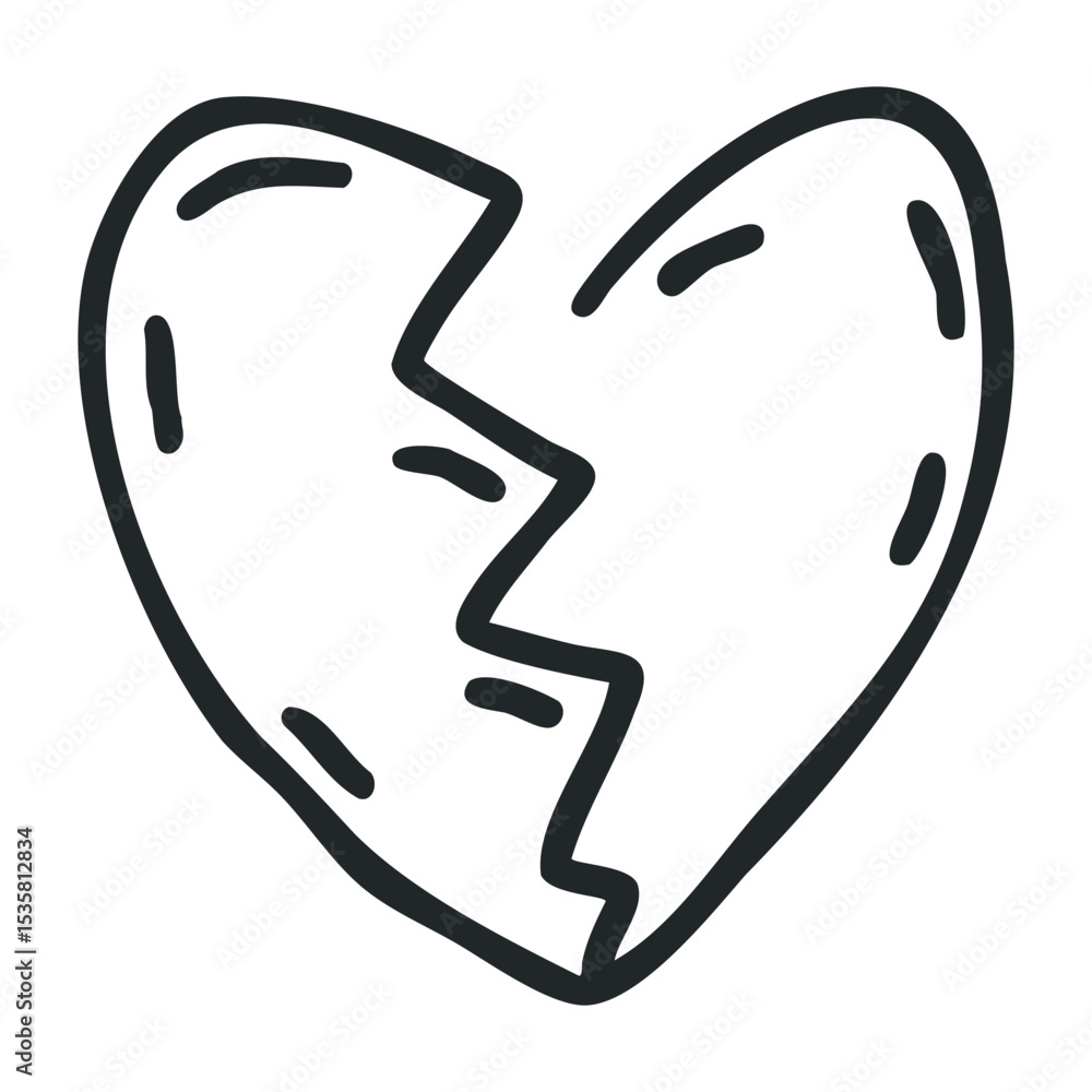 Poster broken heart line drawing with abstract design elements – stock vector icon in line drawing style