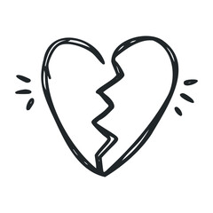 Hand-drawn broken heart with cracks and lines – stock vector icon in line drawing style
