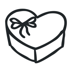 Heart-shaped gift box with ribbon and bow on top – stock vector icon in line drawing style
