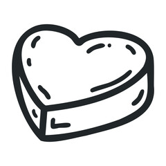 Heart-shaped cake icon in black and white outline illustration – stock vector icon in line drawing style