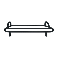 Minimalist black icon of a horizontal metal bench with straight legs – stock vector icon in line drawing style