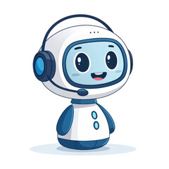 Fototapeta premium Cute Robot Cartoon Character with Headset, Isolated on Transparent Background, AI Chatbot Illustration, Robot, AI, Cartoon