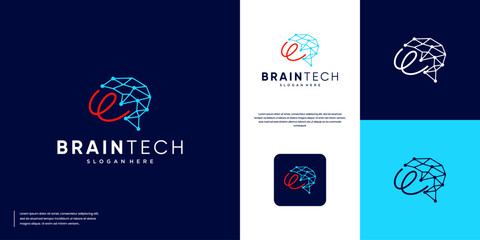 connection network with abstract shape of human brain ,vector design illustration.