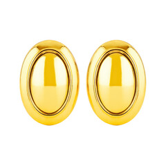 Gold oval earrings with shiny, reflective surface, showcasing classic and elegant design. smooth finish and bold shape make them timeless accessory for any occasion
